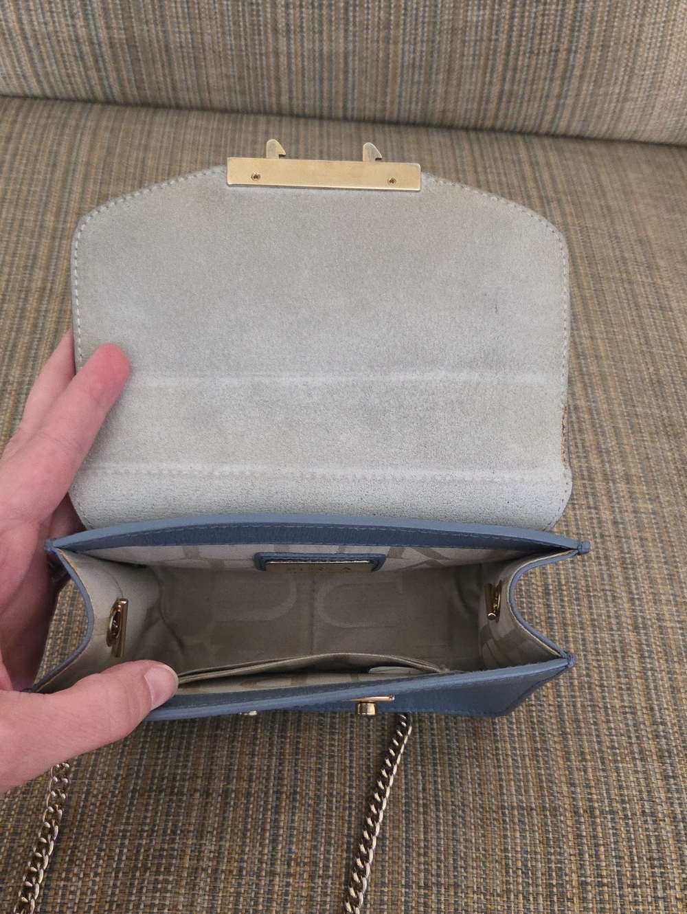 Furla Dusty Blue & Gray Leather Mini Crossbody with Silver Chain - Picture 11 of 11